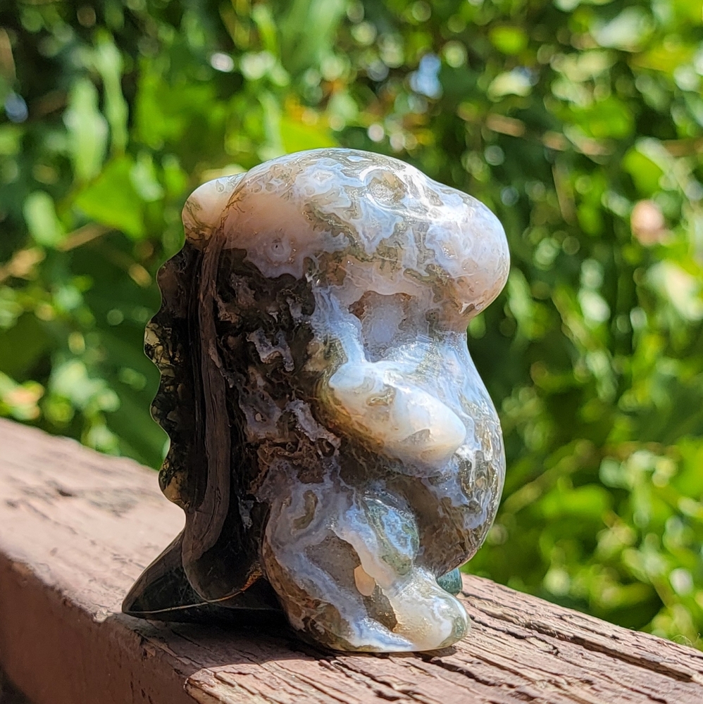 (D) 2.5" x 3" CHUBBY MOSS AGATE DINO